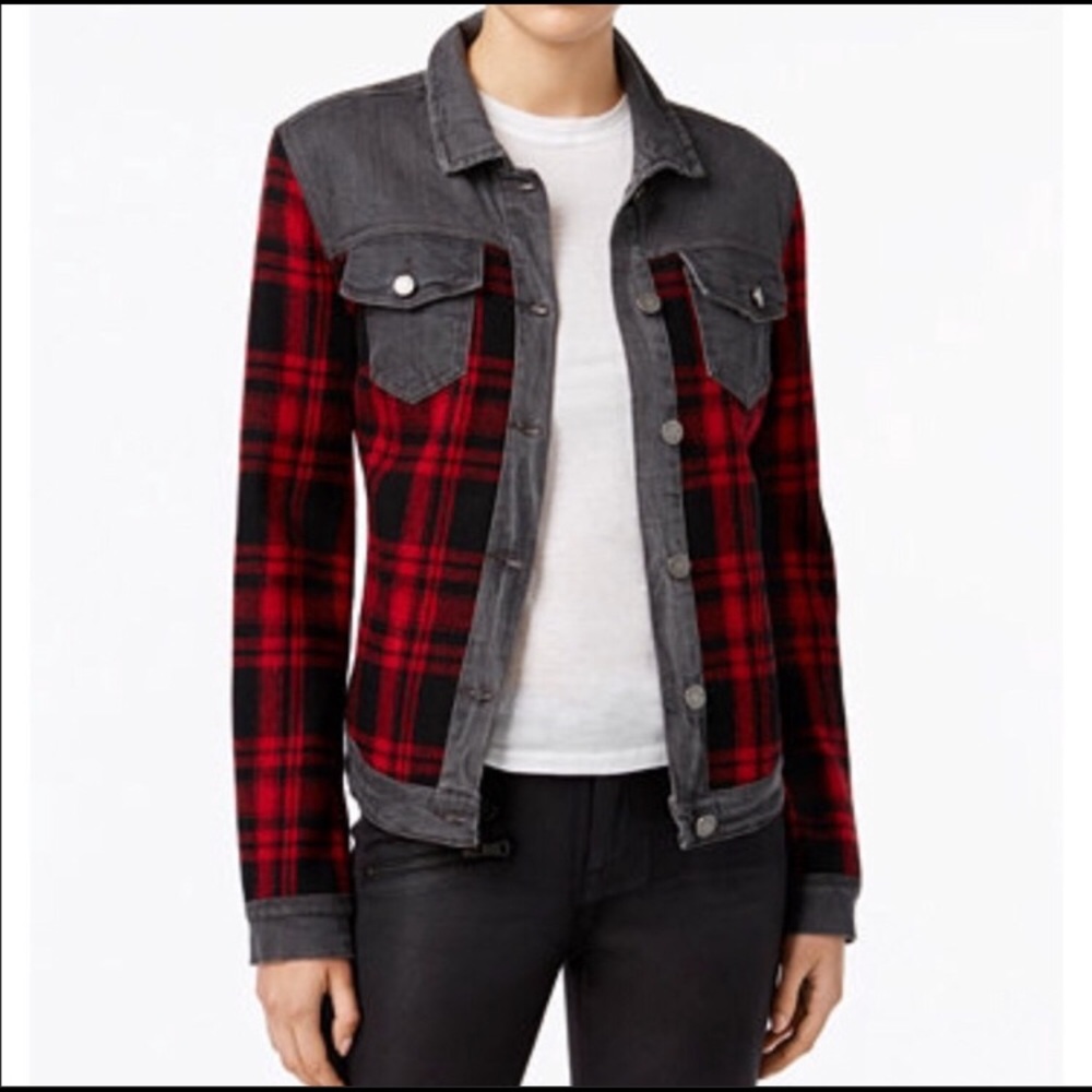 William Rast plaid and gray crop jacket